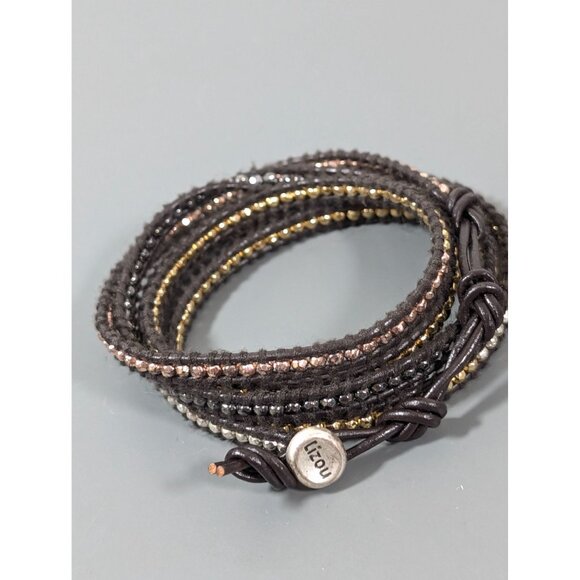 Lizou Two Tone Brown Cord Wrap Bracelet Boho Western Chic 36 in - Picture 2 of 7